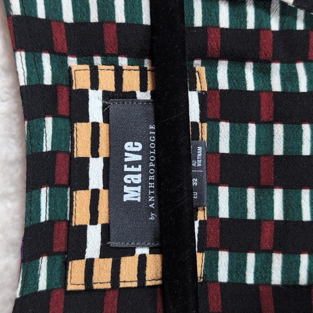 118-Anthropologie Black and Purple‎ Long Sleeve Dress - Picture 3 of 8